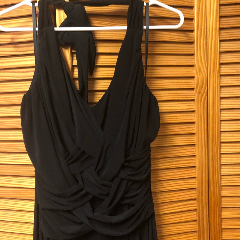 Slinky black dress with woven detail at chest